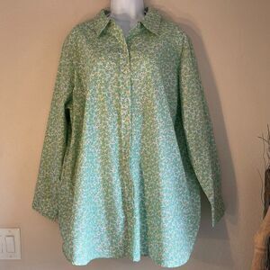 Woman Within Shirt Green Floral Button Front Plus Size Cottagecore Top 1X